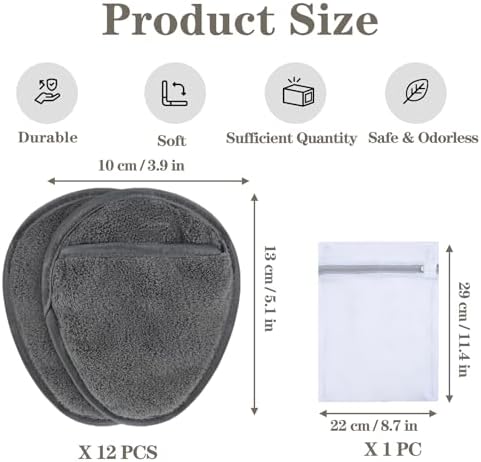 12 Pack Reusable Makeup Remover Pads Microfiber Facial Cleansing Cloths Soft Gentle Makeup Remover Towels for Face Eye Lips All Skin Types with Laundry Bag, 5.1×3.93 Inch, Grey - Image 2