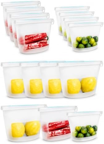Reusable Platinum Silicone Food Storage Bags, 12 Pack Leakproof Set, Clear by CuLiDing