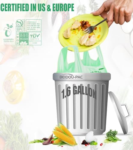 BEIDOU-PAC 1.6 Gallon Compostable Trash Bags with Handle, 250 Count Small Compost Kitchen Garbage Bags, Food Scrap Waste Bags for Countertop Bin, ASTM D6400, US BPI Certified - Image 4