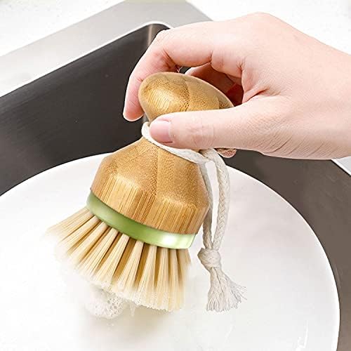 Bamboo Dish Brush, Scrub Brush for Dishes Pots Pans Kitchen Sink Cast Iron Skillet Cleaning, Pack of 2 - Image 5