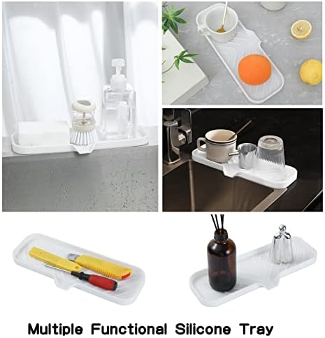 MicoYang Silicone Soap Dish with Drain Spout — Self-Draining Double Sink Organizer Tray for Kitchen & Bathroom, Dispensers, Sponges & Soap Holder, Non-Slip & Dishwasher Safe, White (Large, 12"×4") - Image 5
