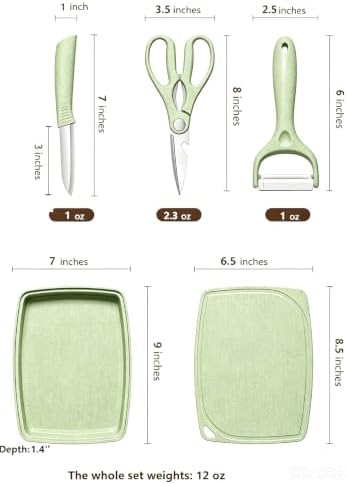 ZeQi 5-in-1 Cutting Board, Knife, Peeler, Scissors and Tray Set/Travel, Camping/Outdoor, Dorms/Small Cutting Boards/BPA Free/Dishwasher Safe-Mint Green - Image 2