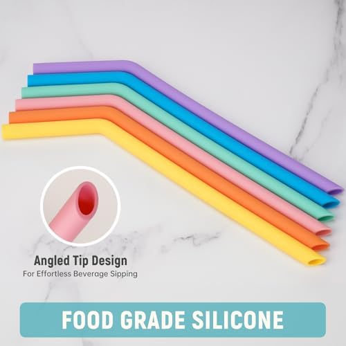 NiHome 6-Pack Wide Reusable Bent Silicone Straws for Smoothies, Milkshake - Image 2