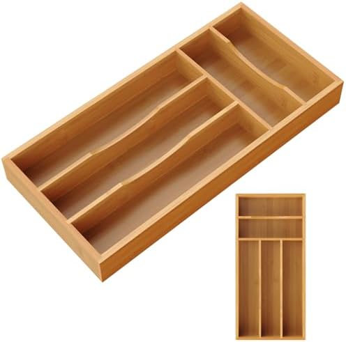 Small Silverware Organizer, Bamboo Kitchen Drawer Cutlery Organizer, Utensil Holder, Flatware Organizer Tray (6.7"x14.2"x1.6") by Bayting