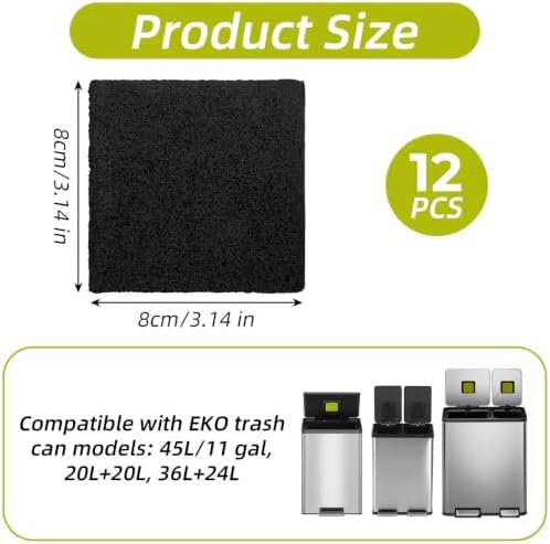 12 Pack Trash Can Odor Filter Refills for Compost Bin, Square Activated Carbon Compost Filters for Countertop Bin, Activated Carbon Filter Charcoal Deodorizer Sheets for Indoor Trash Cans - Image 2