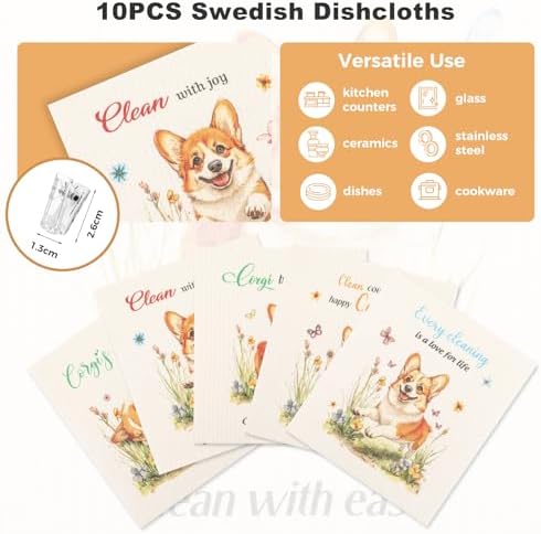 wlich 10 Pack Swedish Dishcloths, Reusable Kitchen Towels with Clips, Dog - Image 5