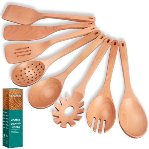 HOWHONG 8-Piece Beech Wood Cooking Utensils Set by HOWHONG