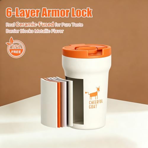 CHEERFUL GOAT Ceramic Coffee Mug, Leak Proof Travel Mug with Lid (White) - Image 4