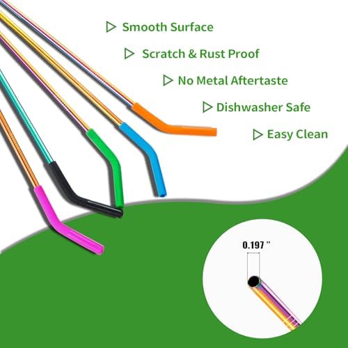 Lazycorner 10 Pcs Metal Straw Reusable 8.5" 6mm Stainless Steel Straws,20oz-32oz, Colorful Drinking Straws with Silicone Tips, 4 Straw Cleaner Brush, 1 Travel Case - Image 7