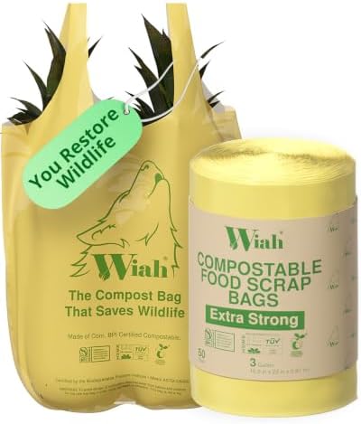 Small Compost Bags for Countertop Bin - Extra Strong Compostable 3 Gallon by Wiah
