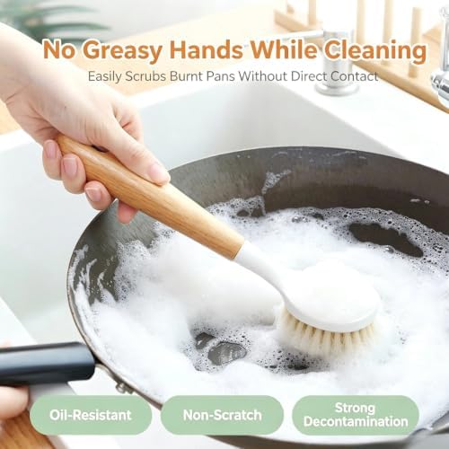 3pcs Wooden Dish Brush,Natural Sisal Bristle Kitchen Scrubber | Short Medium Long Wood Handle Brush,Eco Friendly Non Scratch Pot Cleaner (3‑Pack Long Brushes) - Image 4
