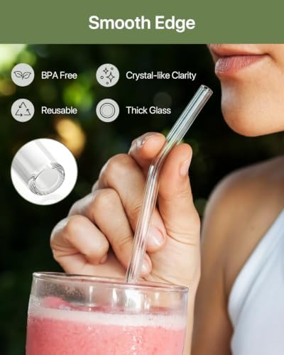 Glass Straws, 18-Pack Reusable Clear Glass Drinking Straws Set - Image 4