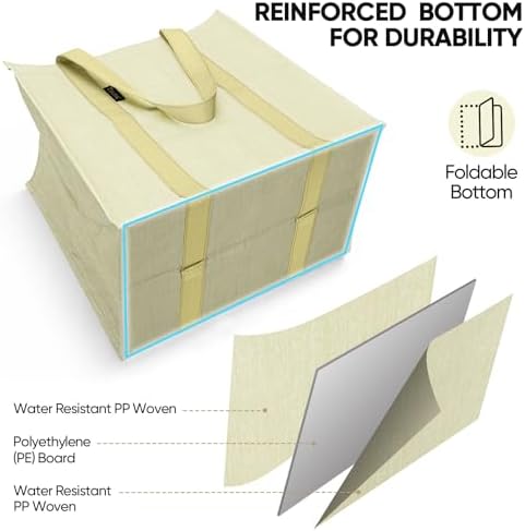 BALEINE 4 PK Grocery Bags Reusable Shopping Bags with Reinforced Bottom, Heavy Duty Foldable Tote Bags (Beige) - Image 5