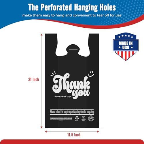 Fuxury 3000 Count (3K) Black Plastic Thank You T-shirt Bags (11.5" x 6.5" x 21"), Grocery, Take Out, To Go, Retail Shopping Bags for Small Business in Bulk - Image 2