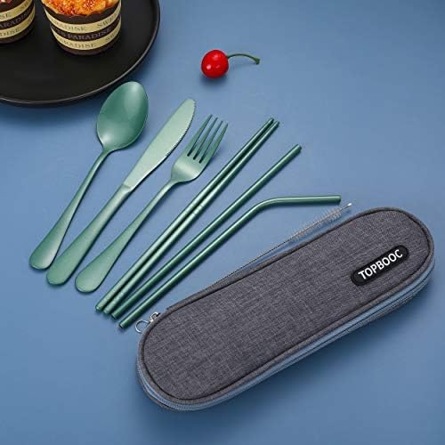 Portable Stainless Steel Flatware Set, Travel Camping Cutlery Set, Portable Utensil Travel Silverware Dinnerware Set with a Waterproof Case (Green) - Image 6