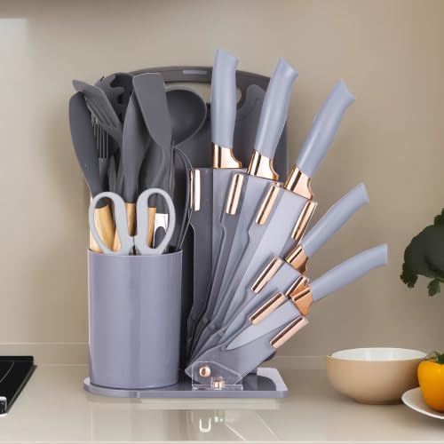 19-Piece Kitchen Utensil and Knife Set, Black (Grey) - Image 3