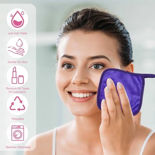 Makeup Remover Cloth 12 Pack, Ultra Soft and Reusable Microfiber Makeup Remover Towels for All Skin Types, Makeup Removal Face Cleansing Cloth, 6” X 6”, Multicolor - Image 4