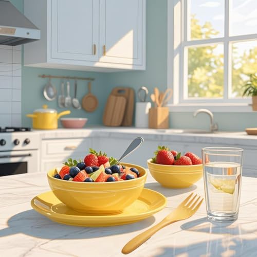 Reusable Travel Utensils with Case, Portable Camping Cutlery Set (Yellow) - Image 7