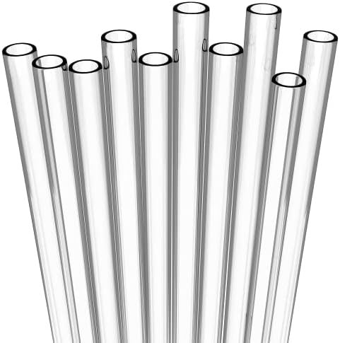 Fiesta First 10 Long Clear Straws - Hard Clear Plastic Reusable Drinking Straws + Sturdy Cleaning Brush - for Tumblers, Mason Jars, Milkshakes and Smoothies - Dishwasher Safe BPA Free by Fiesta+First