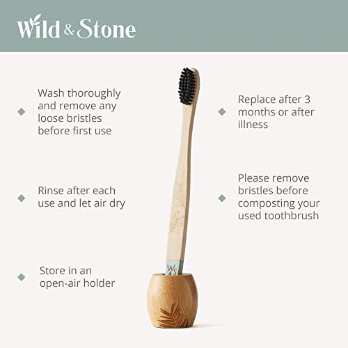 Wild & Stone | Medium Bristle Organic Bamboo Toothbrush | Four Handle Patterns | Medium Fibre Bristles | 100% Biodegradable Handle | Vegan Eco Friendly Bamboo Toothbrushes (Bamboo Green) - Image 3