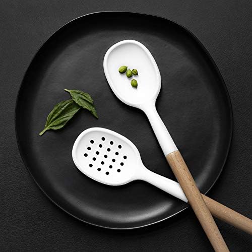 Country Kitchen Non Stick Silicone Utensil Set with Rounded Wood Handles for Cooking and Baking, 6 Piece Set, White - Image 7