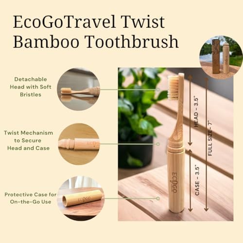 Screwable Bamboo Toothbrush Kit – Travel Toothbrush with Replacement Head & Cotton Storage Bag – Eco-Friendly, Compact, and Perfect for On-the-Go - Image 3