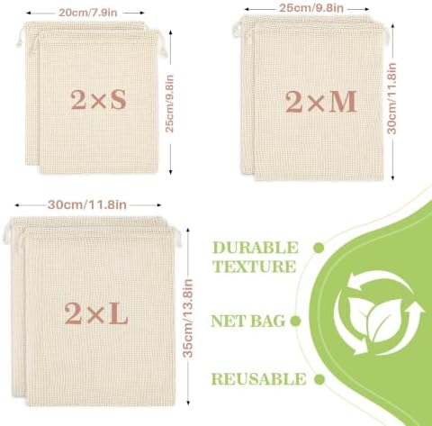 MAQIHAN Reusable Cotton Mesh Produce Bags - 6 Pack Mesh Storage Produce Bag - Image 2