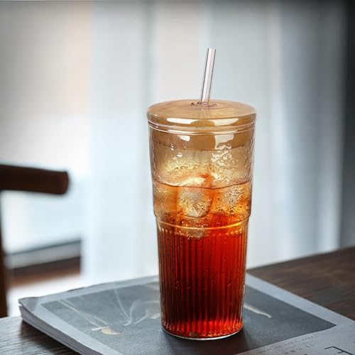 JunVpic Glass Coffee Tumbler, 20 oz Glass Cup with Lid and Straw - Image 6
