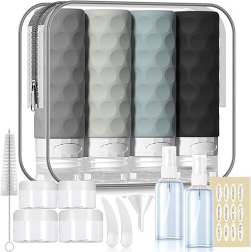 Silevoler 16pack Travel Bottles for Toiletries, TSA Approved Travel Size Containers Set, Leak Proof Refillable Liquid & Creams Toiletries Accessories Kit W/Toiletry Bag (Gray) by Silevoler