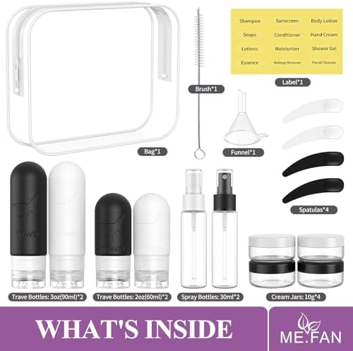 ME.FAN 18 Pack Travel Bottles for Toiletries, TSA Approved, Black/White - Image 2