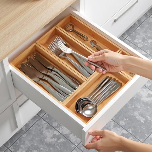 Bamboo Drawer Organizer Boxes, 5 PCS Junk Drawer Organizer, Wooden Storage Trays for Kitchen, Bathroom, Office, Makeup - Image 4