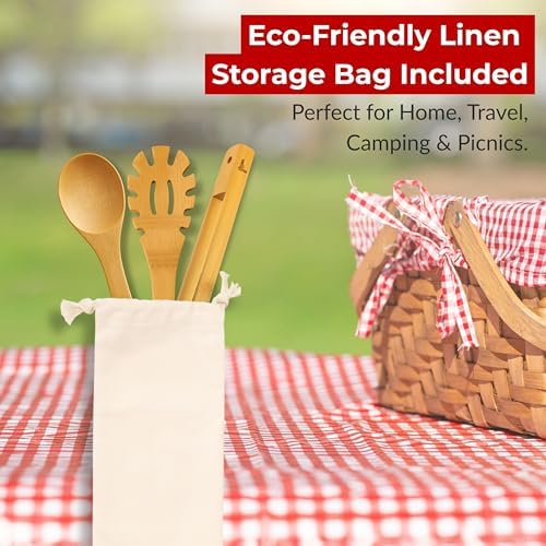 Bamboo Kitchen Utensil Set, 7-Pieces Natural Cooking Utensils for Nonstick Cookware, Eco-Friendly Wooden Spoons and Spatulas for Cooking - Image 3
