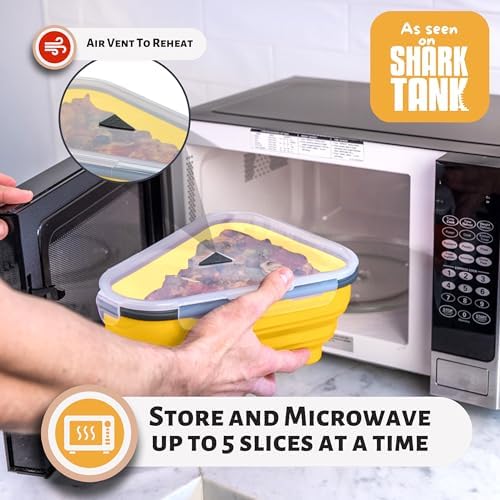 PIZZA PACK The Perfect Reusable Pizza Storage Container with 5 Microwavable Serving Trays - BPA-Free Adjustable Pizza Slice Container to Organize & Save Space, 3 Pack, Yellow - Image 3