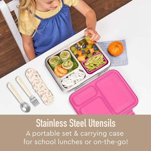 Bentgo Kids Stainless Steel Utensil Set - Reusable Fork, Spoon & Storage Case, PFAS- & BPA-Free, Easy-Grip Handles, Lightweight, Dishwasher Safe, School Lunch, Travel & Outdoors (NEW Cowgirl Dreams) - Image 2