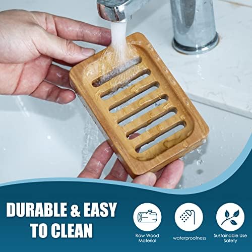 DEBETOOL 2-Pack Teak Wood Soap Dish, Waterproof Self Draining Bar Soap - Image 3