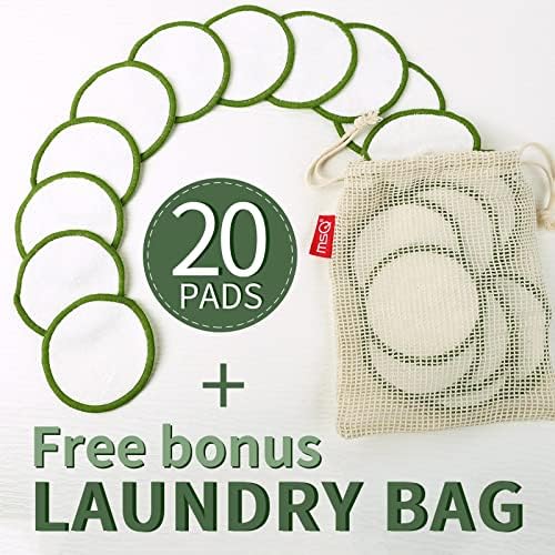 MSQ Reusable Makeup Remover Pads (20 Pack) with Washable Laundry Bag and Round Box for Storage, Bamboo Cotton Rounds for All Skin Types, Eco-Friendly Reusable Bamboo Cotton Pads - Image 2