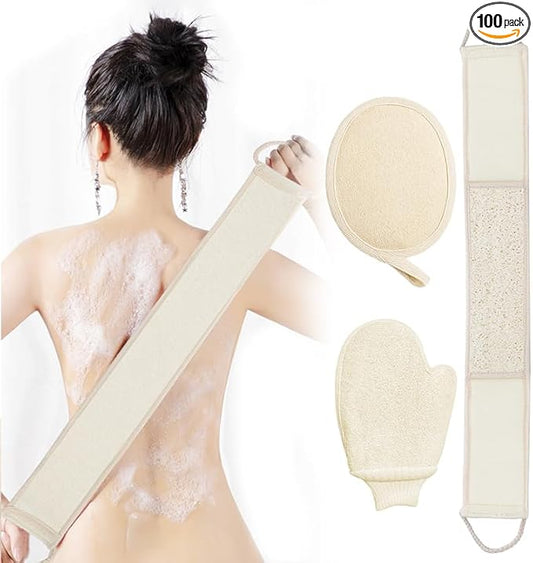 Natural Loofah Exfoliating Body Scrubber Loofah Bath Sponge, Luffa for Women and Men, 100% Biodegradable Compostable, Dye Free, Zero Waste Eco Friendly Sustainable (3 Pack) (L)