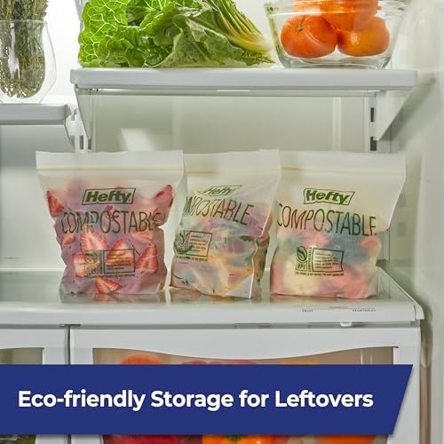 Hefty Compostable Press-To-Close​ Storage Bags, Quart Size, 40 Count - Image 6