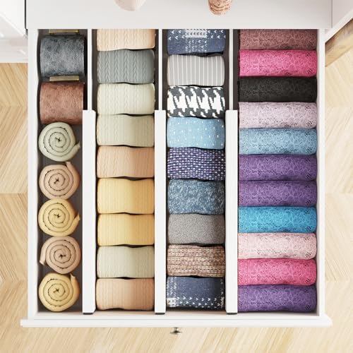 SpaceAid Bamboo Dresser Drawer Dividers 6 Pack, (Need 4.65" Deep Drawer) Adjustable 12.5“-17” Organizers, Expandable Organization for Clothing, Clothes, Dressers, White - Image 4