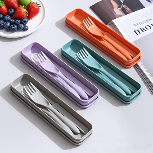 Portable Travel Utensils for Daily Use (Grey, Purple, Dark Green, Orange) - Image 3