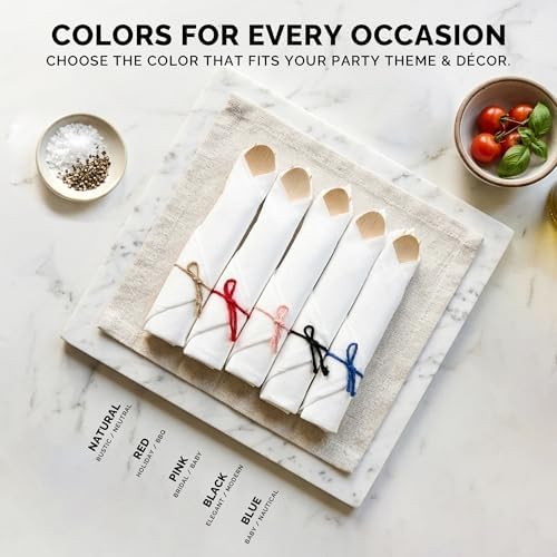 Prerolled Disposable Bamboo Cutlery Set – 25 Pack Pre Wrapped Silverware and Napkin Bundle with Forks, Knives, Spoons for Parties, Weddings, Events, and BBQ (Natural - Beige String) - Image 5