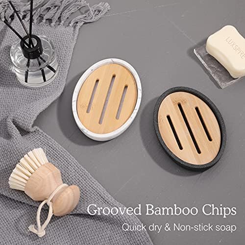 Luxspire Bamboo Soap Dish, Holder for Bathroom& countertop, Gravel White - Image 4