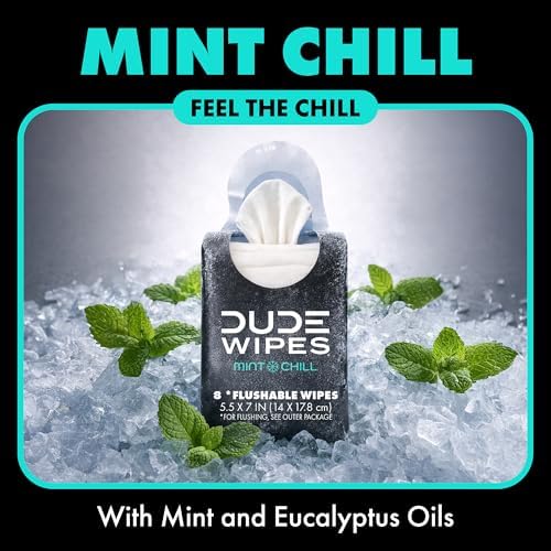 DUDE Wipes Mint Chill Pocket Packs, Adult Flushable Travel Wipes, 96 Count - Image 3