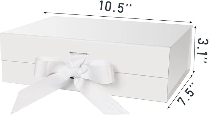 Gift Box with Lid for Presents 10.5x7.5x3.1 Inches with Ribbon and Magnetic Closure(1-Pack) (White)