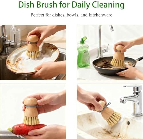 2 Pack Wooden Dish Brush with Soft Rubber Hanging Ring - Image 2