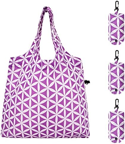 HOLYLUCK Reusable Grocery Bags,Heavy Duty Foldable Shopping Tote Bag (Standard, 3 Purple Geometric Flowers) by holyluck