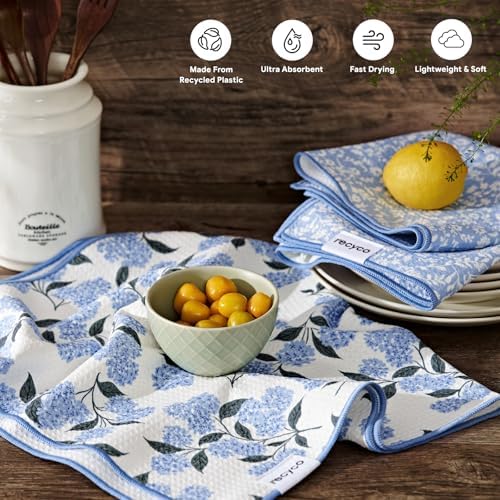 RECYCO Waffle Kitchen Towel Set of 2 - Quick Dry Microfiber Sustainable Dish Towels - Ultra Absorbent Reusable Cleaning Tea Towels - Lightweight Hand Towels,16”x 28”, Hydrangea Ball - Image 3