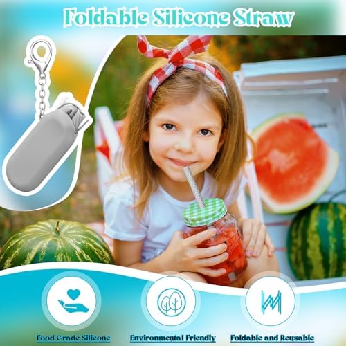 Meanplan 4 Sets Reusable Straws Travel Case Brush Silicone,Gray - Image 6
