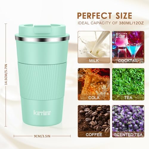 KETIEE 12oz Coffee Mug: Vacuum Insulated Coffee Cup with Leakproof Lid, Travel Coffee Mug Stainless Steel Double Walled Reusable Coffee Cup for Hot and Cold Water Coffee - Image 6