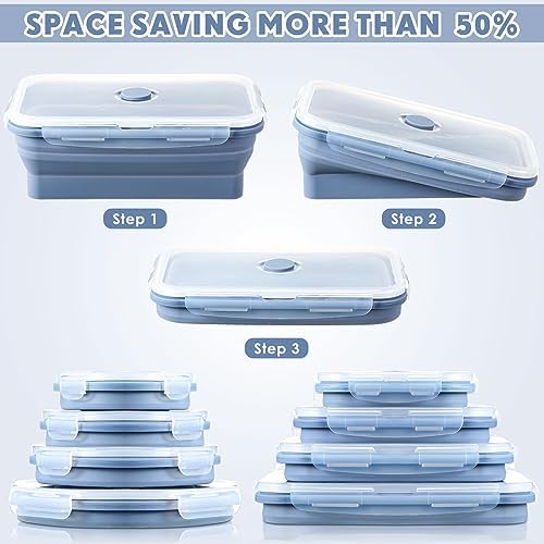Nuanchu 8 Pcs Collapsible Food Storage Containers, Blue - Image 3
